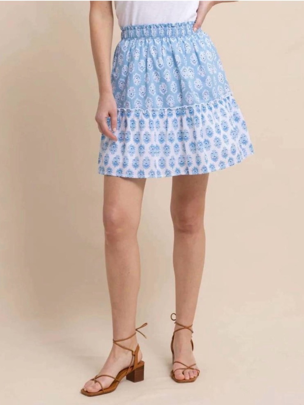 Southern Tide Blue Printed Tiered Mini Skirt